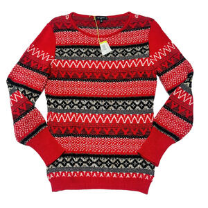 ETRO Milano 46 US/10 Sweater Red Fair Isle Wool Stretch Long Sleeve NWT $670